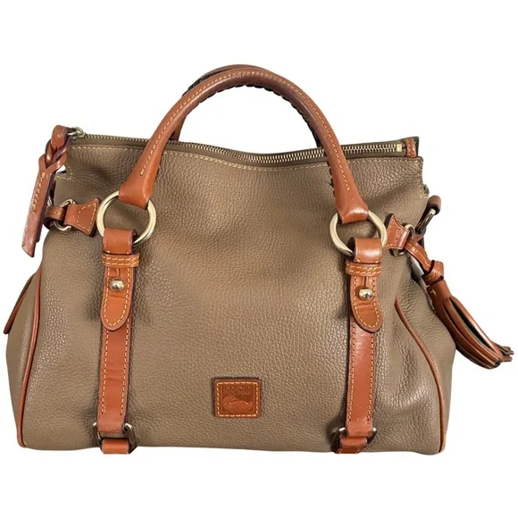Dooney & Bourke Pebbled Florentine Satchel - Taupe & Chestnut - Picture 3 of 10